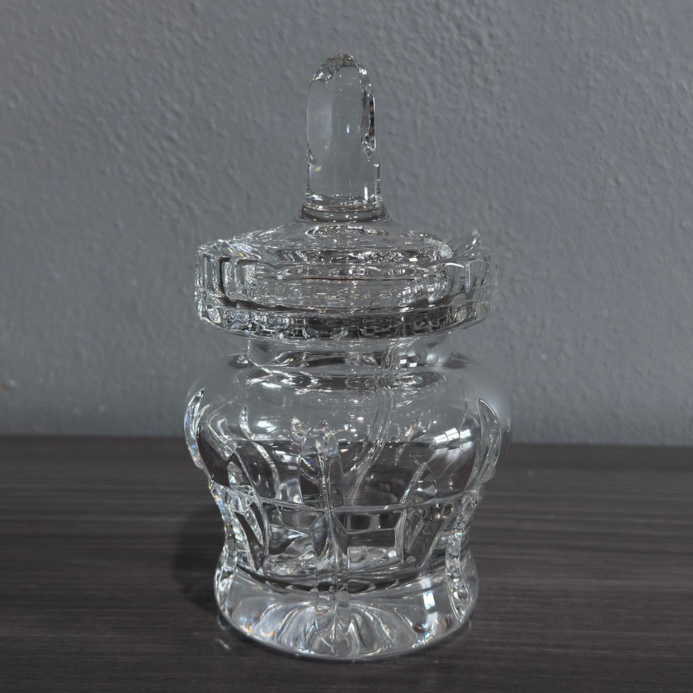 Vintage Crystal Jam Jar Preserve Honey Pot with Lid and Glass Spoon 3 Piece Set
